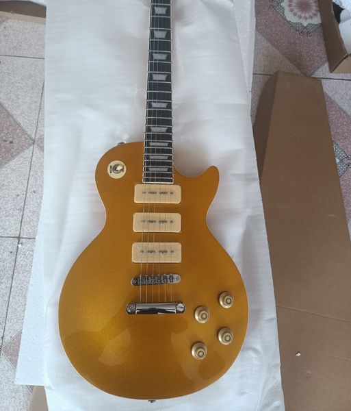 Stunning Golden Finish Electric Guitar w/ 3 Cream Pickups & Ebony Fretboard - Solid Body Design
Stunning Golden Finish Electric Guitar w/ 3 Cream Pickups & Ebony Fretboard - Solid Body Design