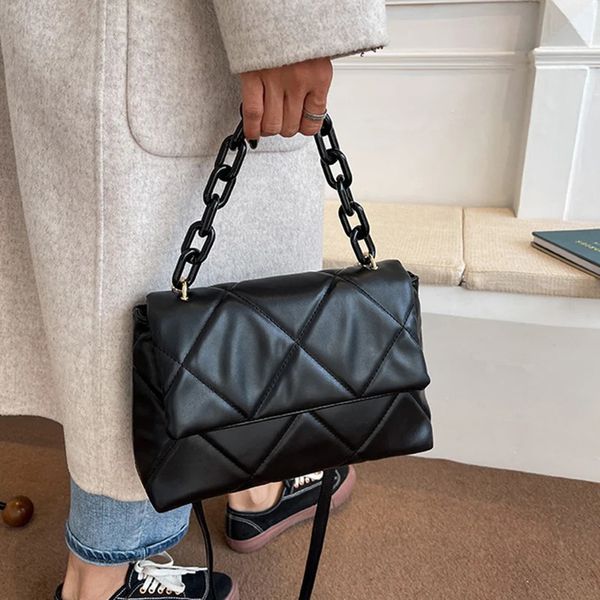 Vintage Pu Leather Shoulder Bags For Women Large Capacity Crossbody Bag Chains Decor Female Messenger Handbags Tote 250515