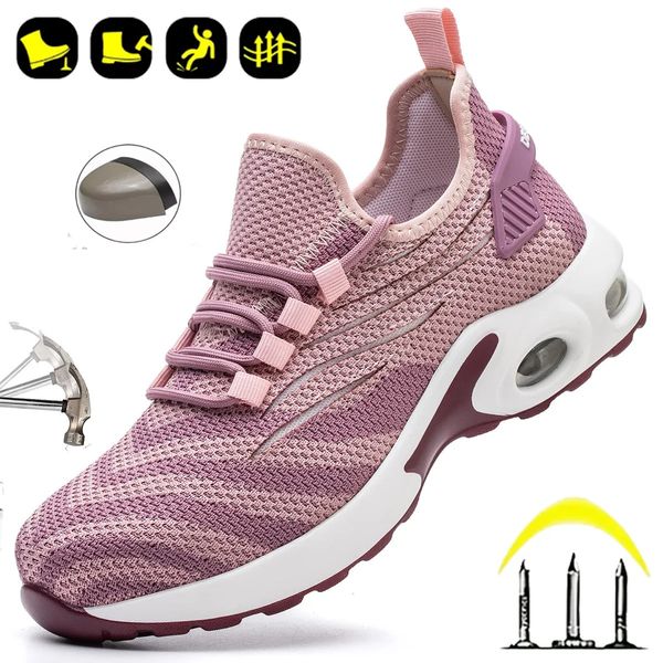 Fashion Women Safety Shoes Lightweight Comfortable Work Boots for Ladys Indestructible Anti-smashing Construction Sneakers Pink 250519