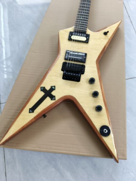 Avant-Garde Angular Electric Guitar: Light Wood Finish with Natural Grain & Bold Black Cross Design
Avant-Garde Angular Electric Guitar: Light Wood Finish with Natural Grain & Bold Black Cross Design