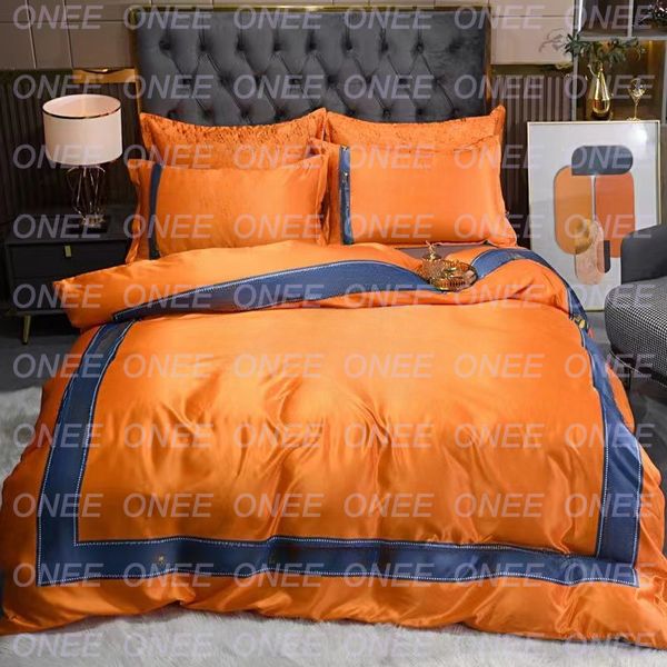 Luxury Bedding Set Designer washed silk summer four-piece set Orange White ice silk quilt cover three-piece bed sheet quilt cover case bedroom hotel bedding Y260525