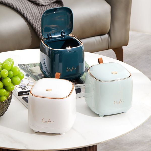 New Pressing Mini Desktop Trash Can Light Luxury Double-layer Coffee Table Bomb Cover Small Trash Can Storage Bucket Wastebasket