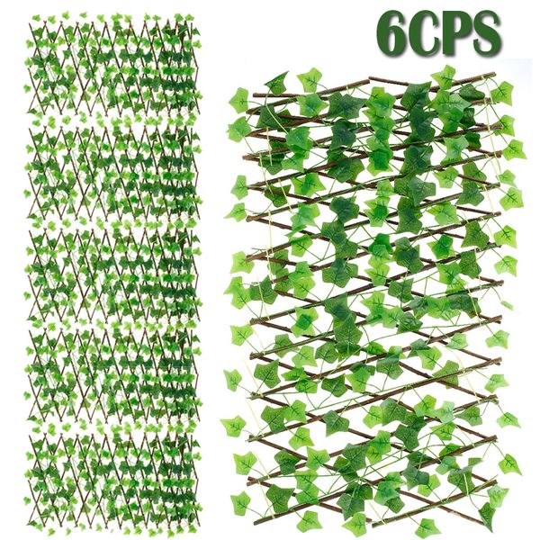 6PCS/Set Artificial Ivy Privacy Fence Garden Screening Expanding Trellis Screen Hedge Artificial Faux Leaves Wooden Fence 40cm