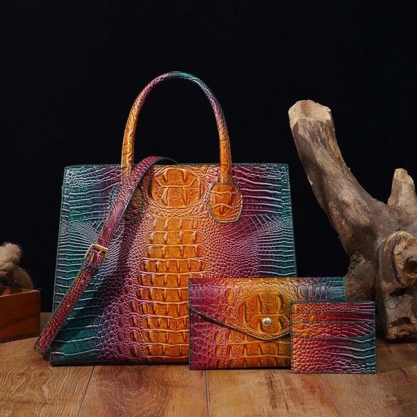 Crocodile Pattern Handbag Purses Set, Multi-Functional Vintage Top Handle Crossbody Business Clutch Bag Card Coi, Rblueandpurplishred
Crocodile Pattern Handbag Purses Set, Multi-Functional Vintage Top Handle Crossbody Business Clutch Bag Card Coi, Rblueandpurplishred