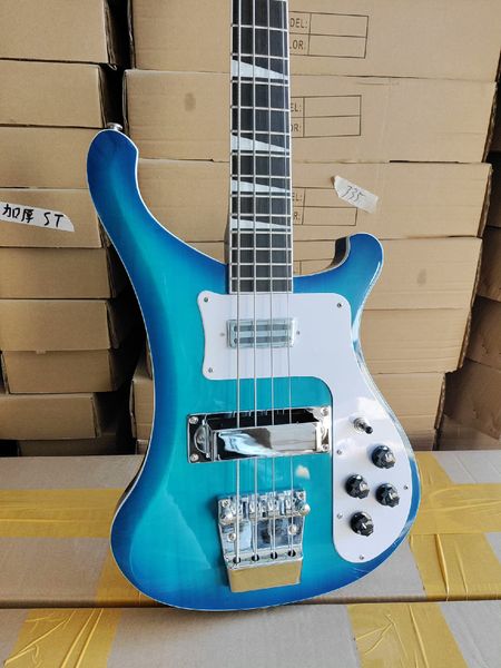 Striking Gradient Blue Electric Bass: Ergonomic Cutaway, White Pickguard, Chrome Hardware
Striking Gradient Blue Electric Bass: Ergonomic Cutaway, White Pickguard, Chrome Hardware