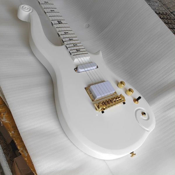 Striking Glossy Purple/White Electric Guitar: Ergonomic Scroll Extension, White Pickups, Gold Hardware
Striking Glossy Purple/White Electric Guitar: Ergonomic Scroll Extension, White Pickups, Gold Hardware