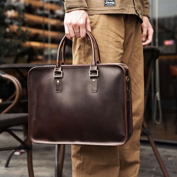 Women's Bags Designer Niche Handmade Cowhide Briefcase, High-End Commuter Handbag, Genuine Leather Official Document Bag, Computer Men's Bag