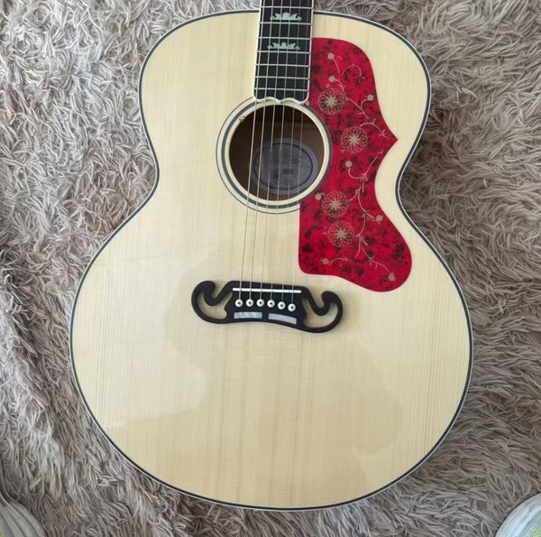 Natural Wood Electro-Acoustic Guitar: Red Floral Pickguard & Amplified Versatility 
Natural Wood Electro-Acoustic Guitar: Red Floral Pickguard & Amplified Versatility