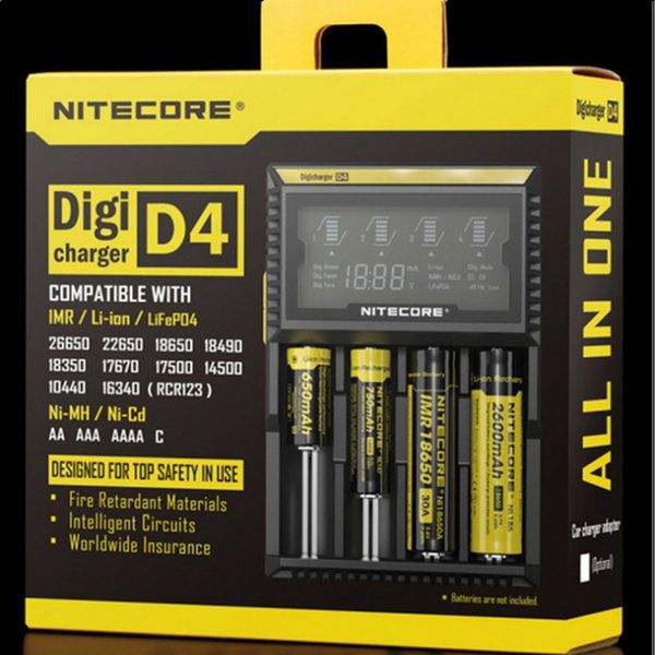 Authentic Nitecore D4 Charger Digicharger LCD Display Battery Intelligent 4 Dual Slots Charge for IMR 16340 18650 14500 26650 18350 Universal Li-ion Battery