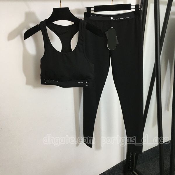 DHgate Luxury Yoga Bra Leggings Set Designer Sporty Tanks Top Pants Outfits Black Summer Gym Sportswear Tracksuits sold by DHgate
