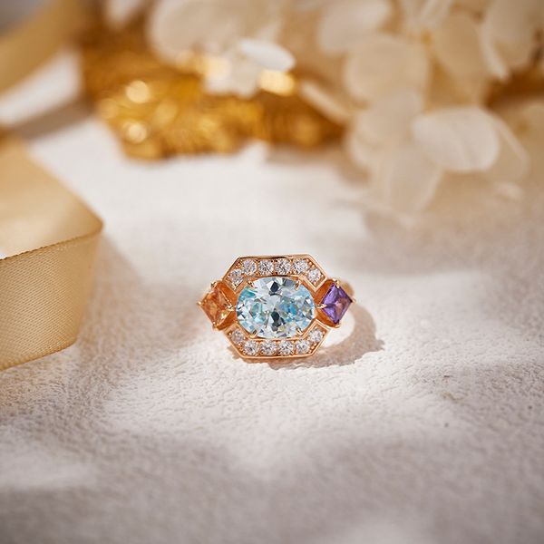 Gold Plated Colored Gemstone Ring Set With Artificial Aquamarine Center Diamond for Women
Gold Plated Colored Gemstone Ring Set With Artificial Aquamarine Center Diamond for Women