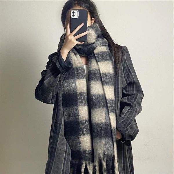 New No. 480 autumn and winter new scarf for women Korean version of thickened warm tassel color matching plaid large scarf shawl