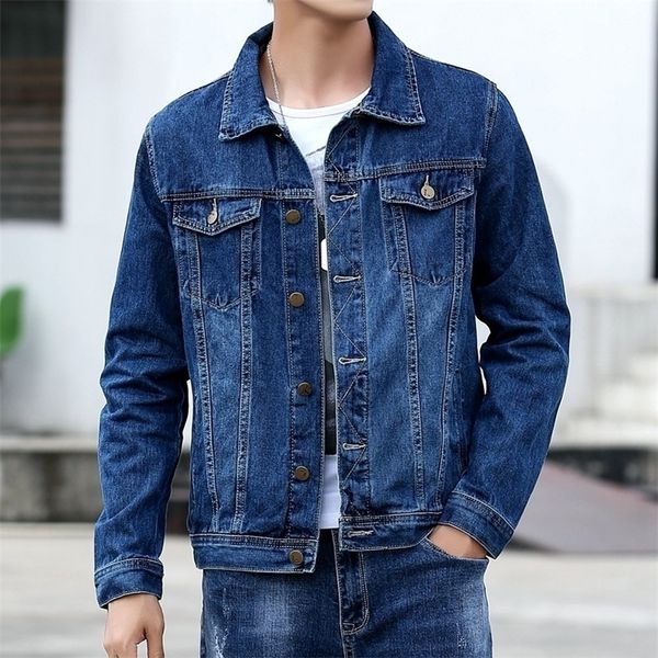 Summer Men Pure Colour Denim Jacket Single-breasted Lapel Daily Casual Coats