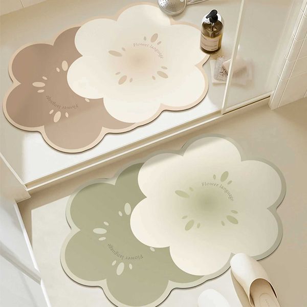 Rubber material super anti slip bathroom mat absorbent quick drying foot mat cartoon flowers printed door mat M251201