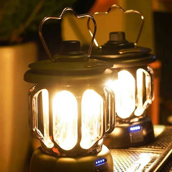 Retro Portable Camping Tent Lantern Rechargeable Light Decorative Hanging Lamp Vintage 3-Lighting-Modes Tamp For Outdoor Hiking M251201