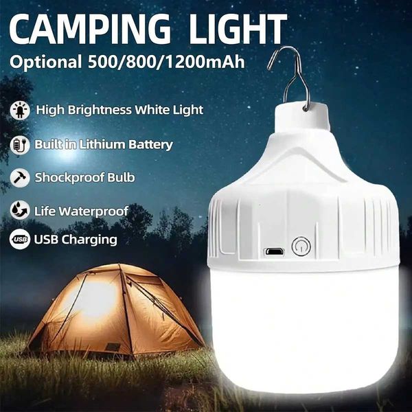 Portable Outdoor Camping Lights USB Rechargeable lamp LED Emergency Bulb Hook High Power Tents Lantern Night Lights Bulb M251201