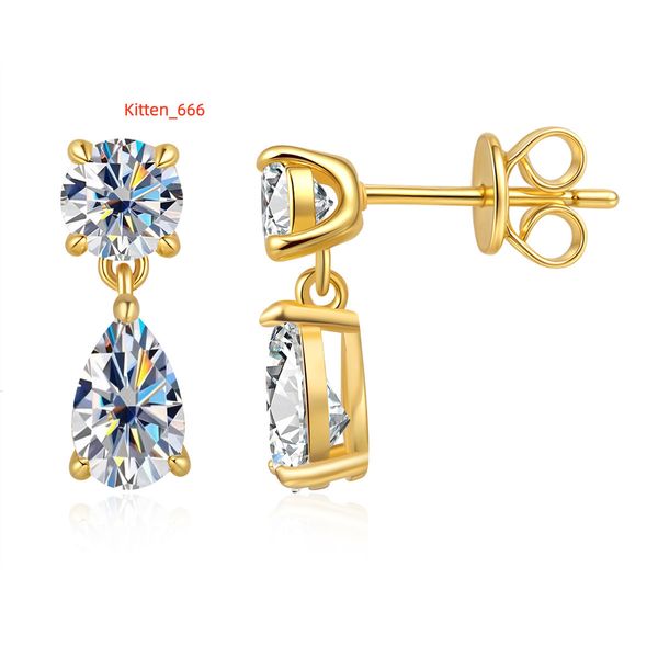 Double Stones Round Pear Cut 15CT VVS Moissanite Fine Dangle Earrings Set 925 Silver 18K Gold Plated Hypoallergenic Jewelry