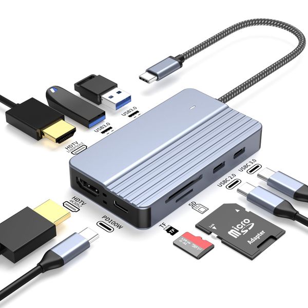 Type-C to Dual HDTV Docking Station for Macbook Laptop, Mobile Phone, Tablet, Game Console Expansion Dock free shipping