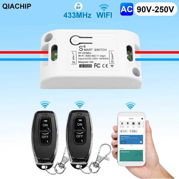 QIACHIP Tuya Wireless WIFI Smart Switch AC 110V 220V With 2 RF Remotes 433 MHz 10A Relay Module Voice Control Alexa Google Home X251203