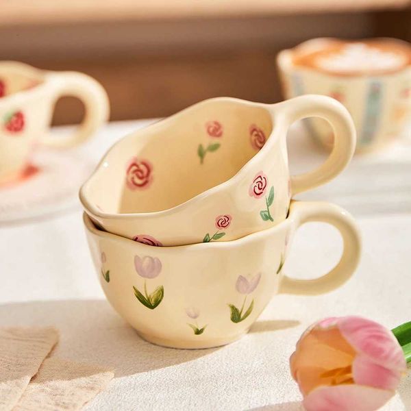 Sweet Ins Ceramic Handgrip Mugs Creative Cute Designed Porcelain Drinkware Breakfast Milk Coffee Tea Mug Cups Kitchen Supplies H251202