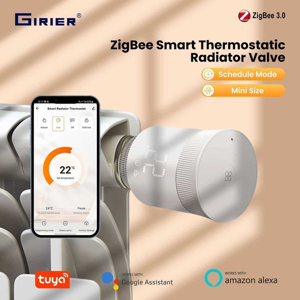 GIRIER ZigBee Radiator Thermostat Smart Home Thermostatic Radiator Valve TRV Programmble Temperature Controller Works with Alexa X251203