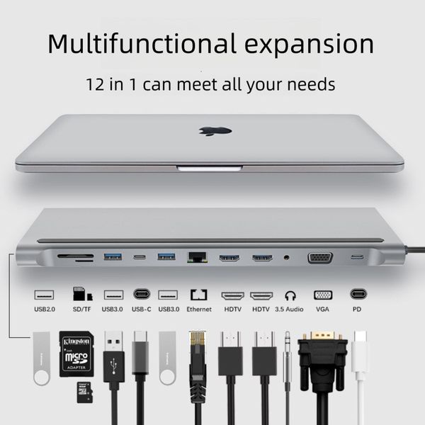 12-in-1 HDMI Docking Station Gigabit Laptop Stand Multi-Functional Base 12in1 Expansion Dock free shipping