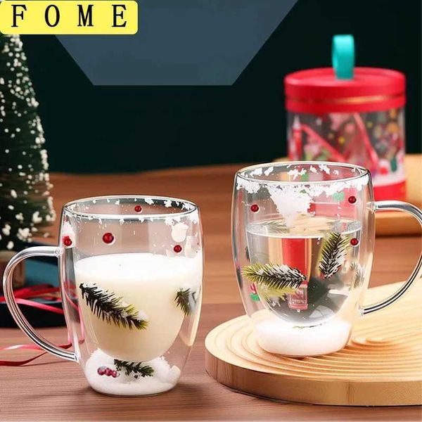 250/350ml Christmas Double Wall Glass Mugs Set Of 2 Heat-resistant Espresso Cup Milk Beverages Coffee Mugs For Holiday Gifts H251203