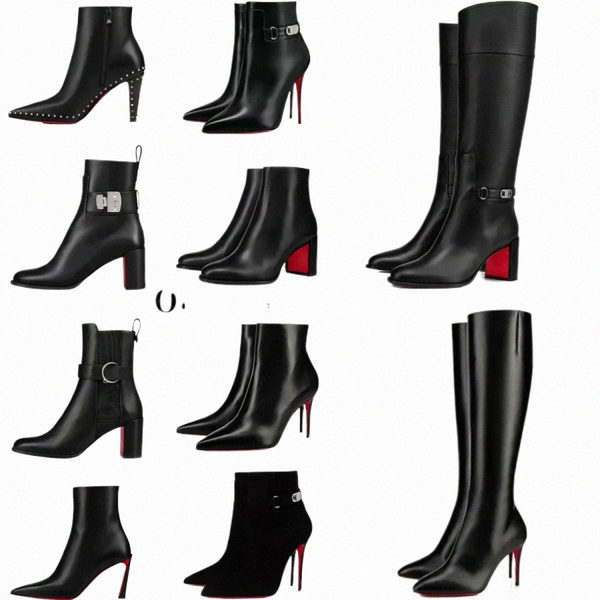 designer Heels Boots Women Dress Shoes Leather Suede Red Shiny Bottomboots Stiletto Leather Woman Boots with Dust Bag Size 35-43 m5SB#