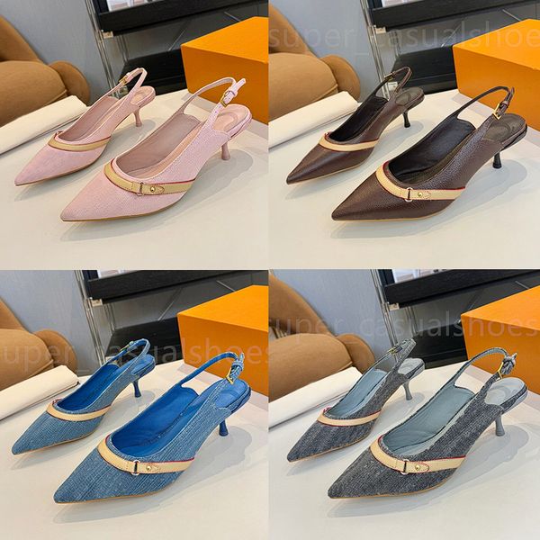 Designer Sandals Women 6AM Open Heel High heels Fashion Sandals Leather Office Slippers Sexy Party wedding with Pointed Toe Shoes 35-42