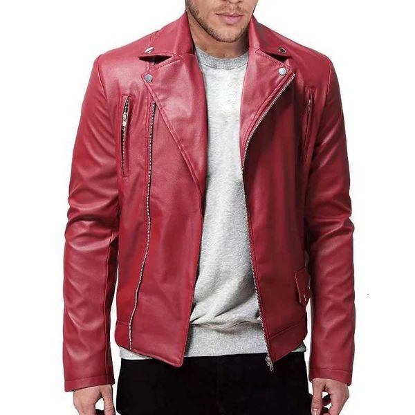 2025 Spring Autumn New Mens PU Jackets Black Blue Brown Red Faux Leather Coats …