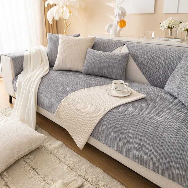 Winter New Style Plush Sofa Cushion Modern Simple Non-Slip Solid Color Corduroy Striped Sofa Cushion Towel M251204