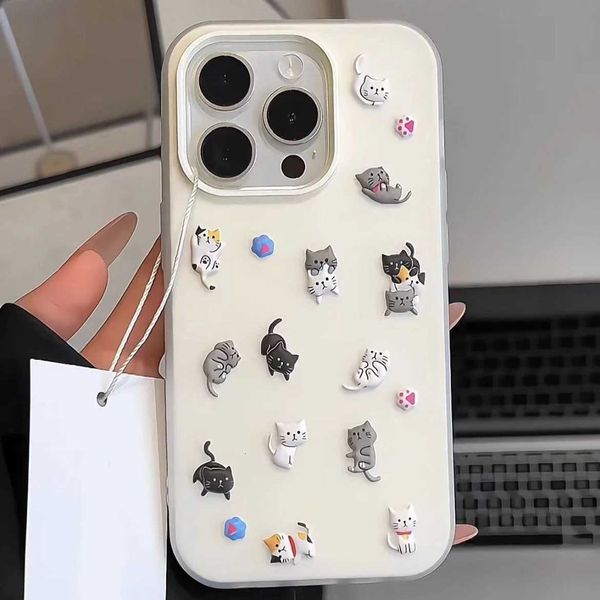 Cartoon Cat DIY Stickers Case Cpatible for IPhone 11 16 15 13 12 Pro Max X XR XS Max 16E 6s 16 7 6 15 8 Plus Silicone Cover H251203