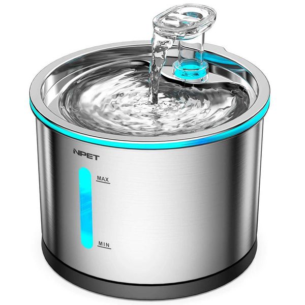 Npet Cat Water Fountain Stainless Steel 50Oz/15L Dishwasher Safe Pet Water Foun…