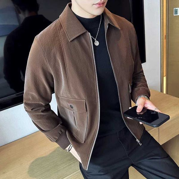 Mens Jackets High Quality Business Casual PU Jacket For Men Fashion Turn Down C…