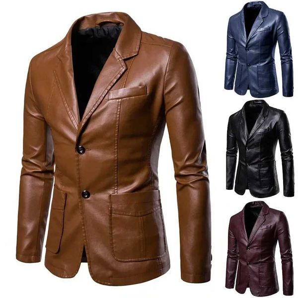 Spring Autumn New Mens Leather Jacket Fashion Lapel Windbreak Solid Color Styli…