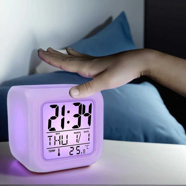 Colorful Cube Alarm Clock - Creative Luminous Home Desk Clock with Color Changing Feature M251205