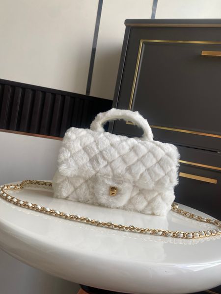10A mirror quality Designer bag Diamond Lattice rabbit hair 20cm flap bag Handbag Classic Flip Women Tote Genuine Leather Shoulder Bags With box dustbag