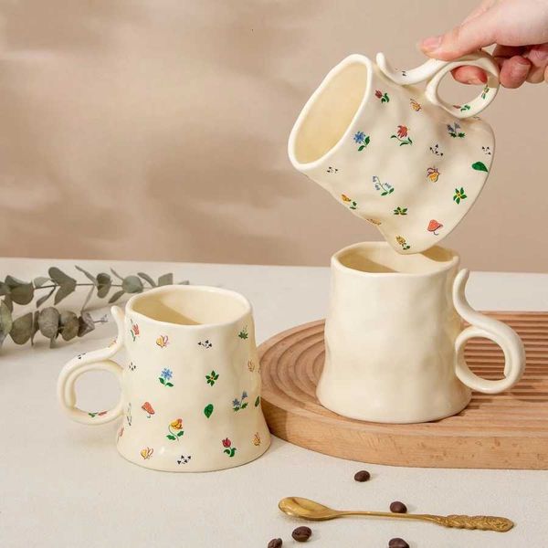 370Ml French Retro Water Cup For Girls High Beauty Flowers Couple Cup Broken Fl…