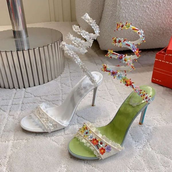 Floral Lace Satin Sandal Heels