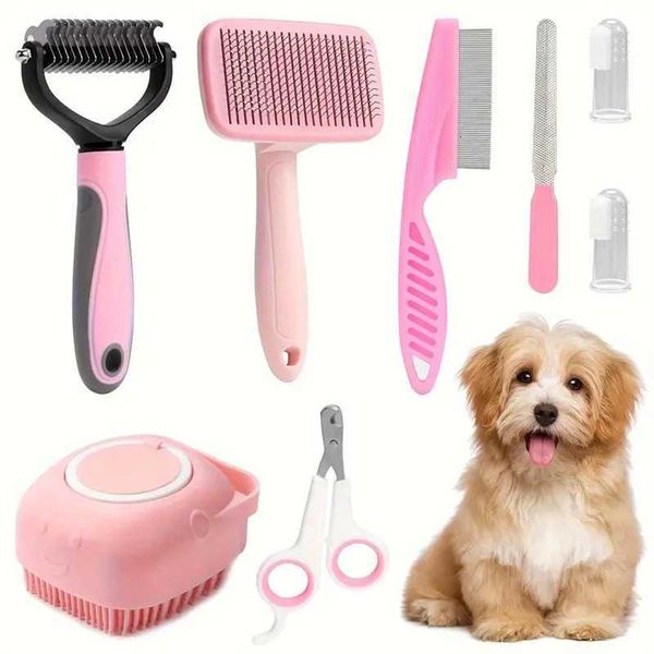 Apr8Pcs Dog Brush Grooming Set Pet Self-Cleaning Set With Pet Nail Clippers And Files Comb Pet Shampoo Bath Brush M251208