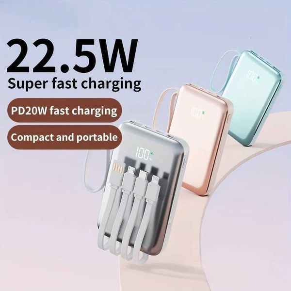 10000mAh/20000mAh Mini Power Bank Built-in 4 Cables Large Capacity er Fast Charging External Battery for IPhone H251209