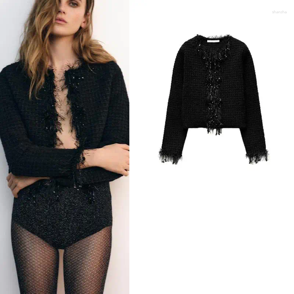 Women's Sweaters Autumn Winter Knitted Long Sve Round Ne Beaded Trim Coat Polyester Fiber Ort Length Open Cardigan Sle