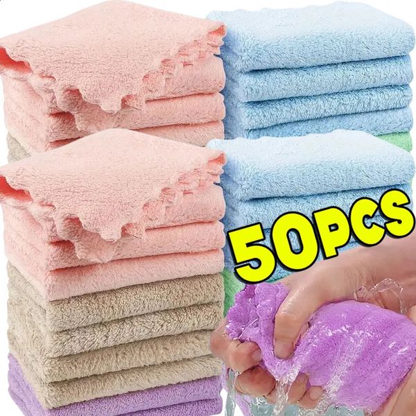 1-50pcs Hand Towels Small 24x24cm Coral Fleece Solid Color Face Towel For Kids Good Water Absorption Dish Towel toalha de banho 251202BJ