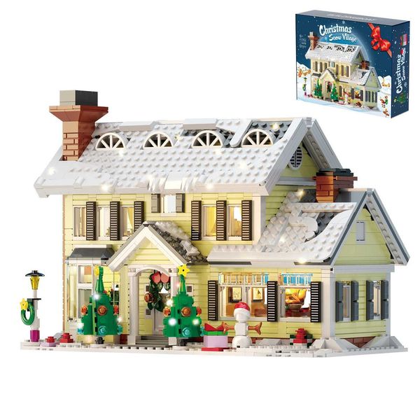 Christmas Holiday House Building Set LED DIY Christmas Holiday Snow Village Bricks Gifts for Boys Girls Family and FriendsT251210