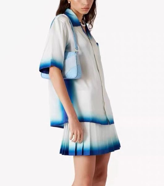 25ss Casabalnc New Designer Summer Silk Shirts Men Print Short-sleeve T-shirts Tops Women White Pleated High-waisted A-line Midi Skirts Lightweight Mini Skirts Sets tn