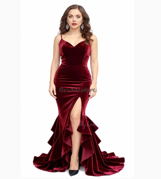 Wine Mermaid Evening Dress