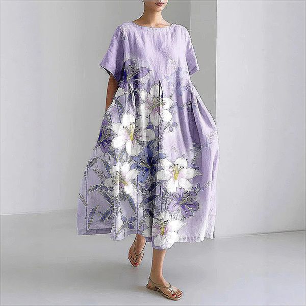 722 Summer new European and American women's loose round neck fashionable temperament printed dress