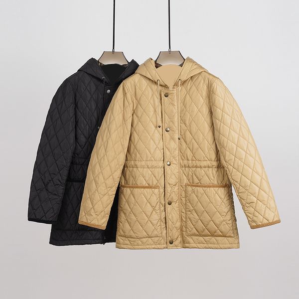 Women's Jackets Designer Classic diamond grid British style waist cinching slimming warm and fashionable hooded cotton coat outerwear
