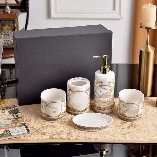 European Retro Luxury Five-Piece Creative Home Bathroom Ceramic Wash Set Mouthwash Cup Sanitary Ware Supplies B5