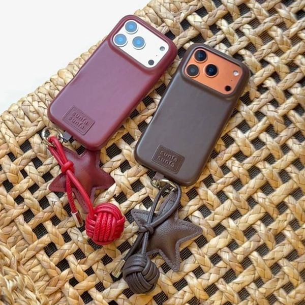 Retro Solid Color Leather Five-pointed Star Pendant Shockproof Protective Phone Cover Case for iPhone 17 16 15 14 Pro Max